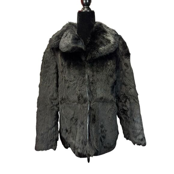 Vintage Black Rabbit Fur Jacket Small-Medium Hook & Eye Closure Lined - Picture 1 of 16